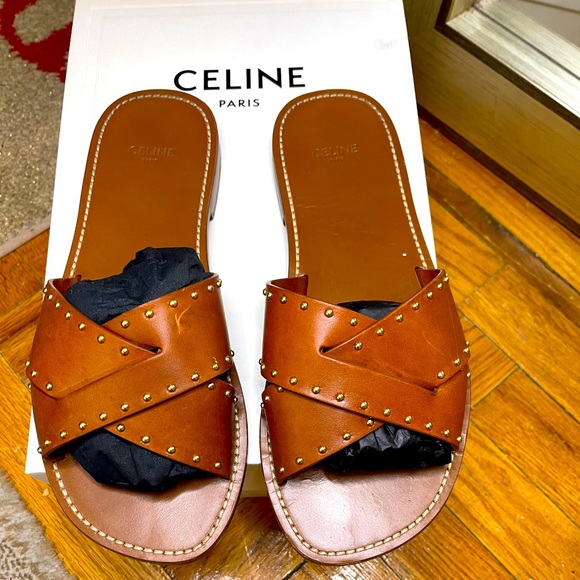 Celine Criss Cross Slides with Studs - Picture 1 of 5